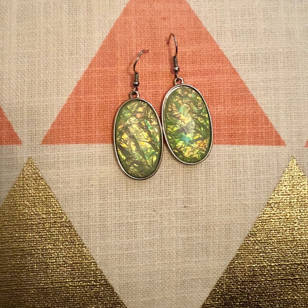 Mint Opal Oval Beaded Drop Earrings